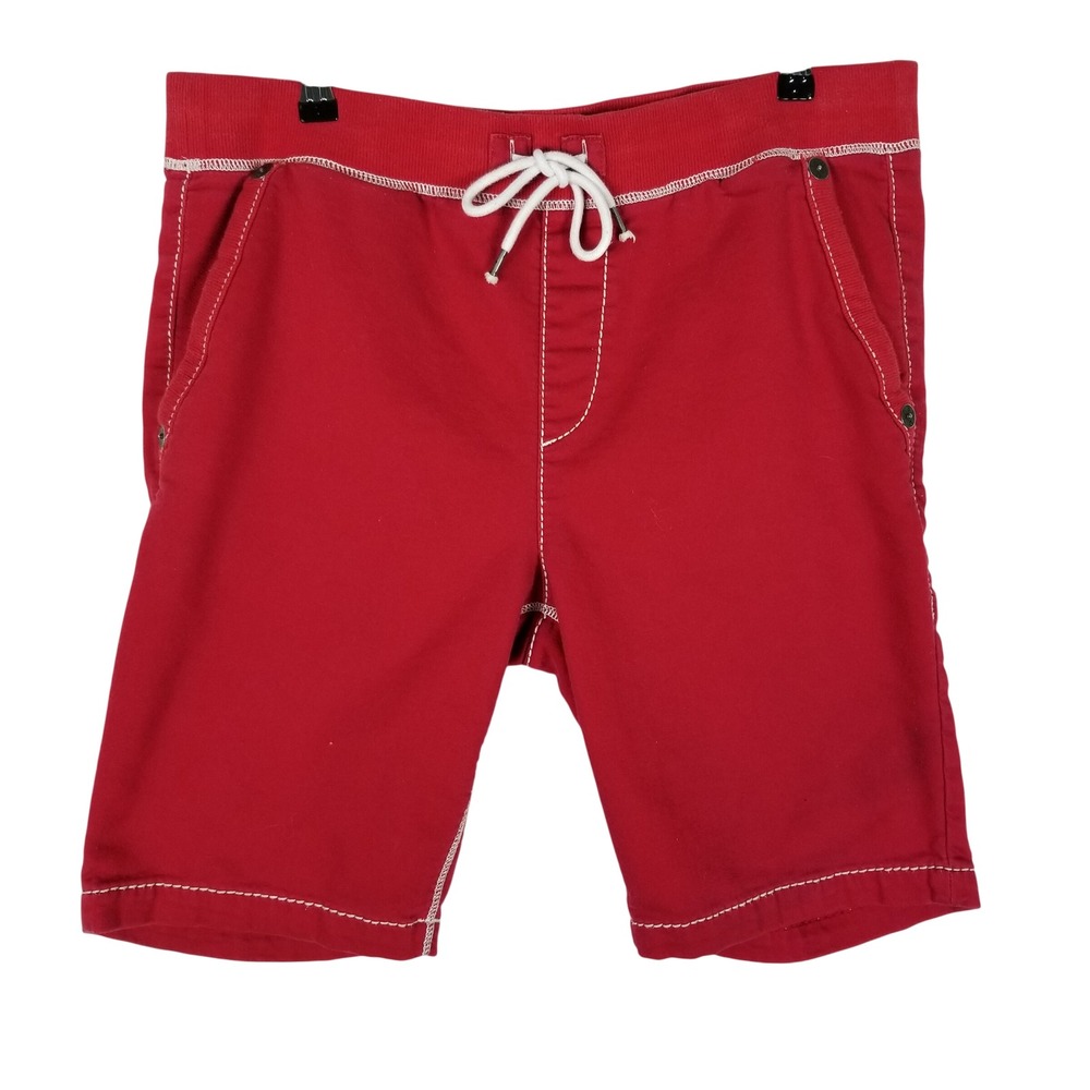 True Religion Sweat Shorts Mens Large Red Contrast Stitch Horseshoe Logo
